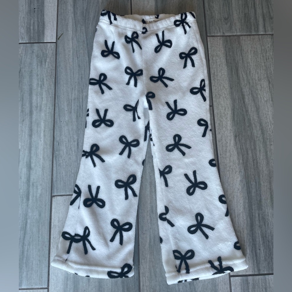 Kate Mack Girls Bow Plush Joggers Pajama Pants Soft Black & White Size 6